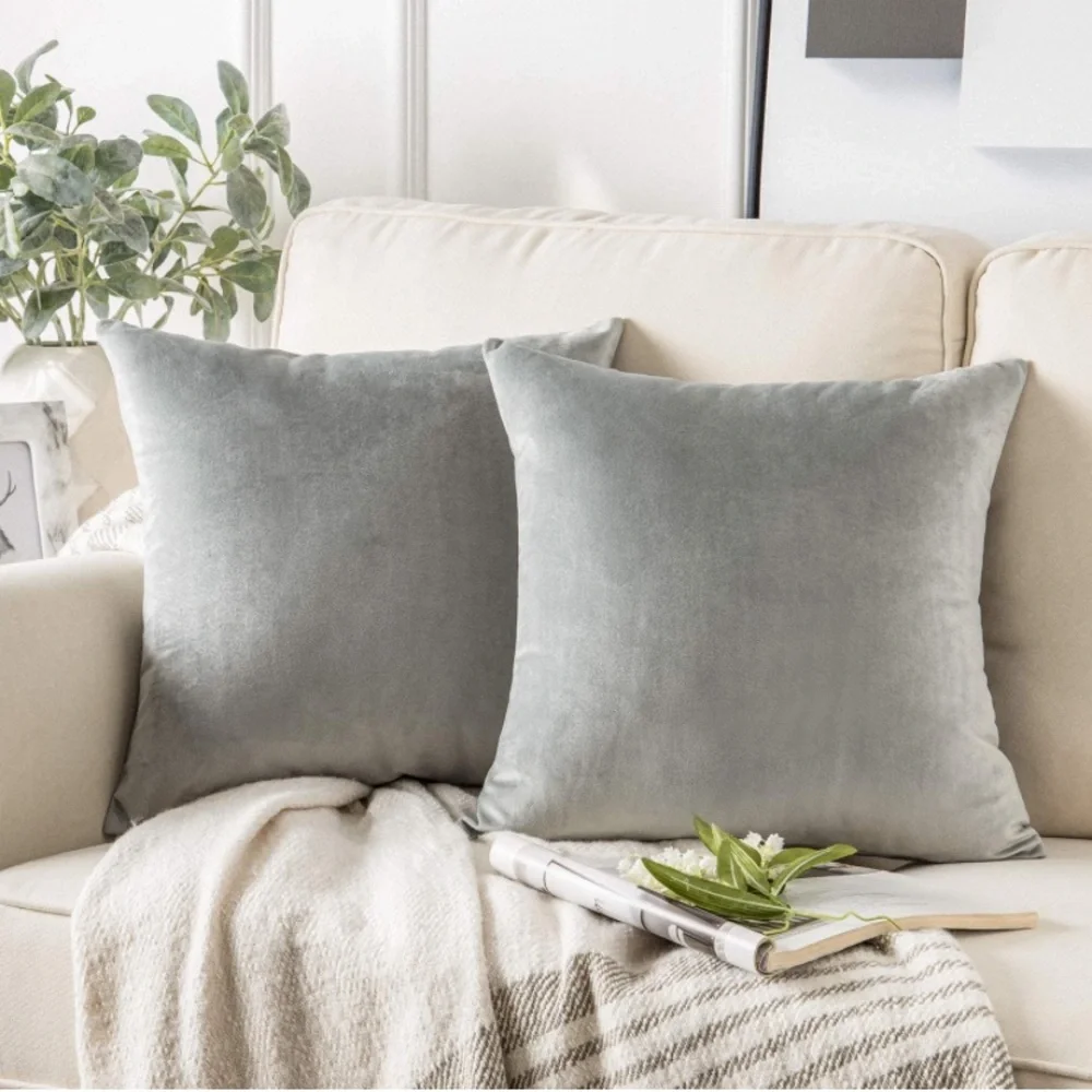 Luxury Home | Oversized Elegant Mist Grey Luxe Velvet Throw Pillow Covers
